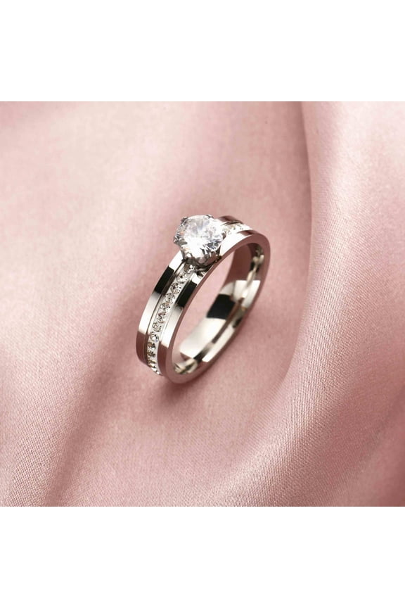 Titanium Steel Couple Rings Geometric Design with Rhinestone Inlay and Gold Accent Matching Anniversary Rings Promise Rings for Her Wedding Bands Sets