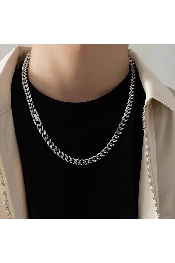 Titanium Steel Cuban Necklace Jewelry Buckle Round Grinding Chain Men