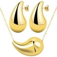 thumbnail image 1 of Titanium Steel Drop Shape Pendant Necklace Teardrop Earrings Sets Hypoallergenic 18K Golden Plated Waterdrop Necklace and Earring Studs for Women Gifts, 1 of 7