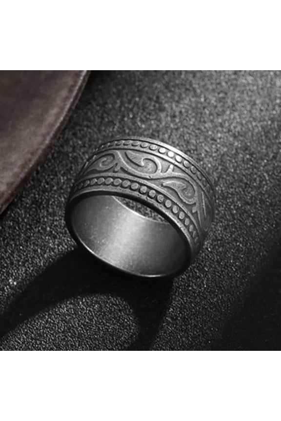 Titanium Steel Finger Ring Men Silver Tribal Knot Irish Celtic Rune Textured Antique Size 10 R13