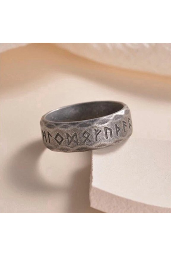 Titanium Steel Finger Ring Men Silver Tribal Ring Irish Celtic Rune Textured Antique Size 13 R62