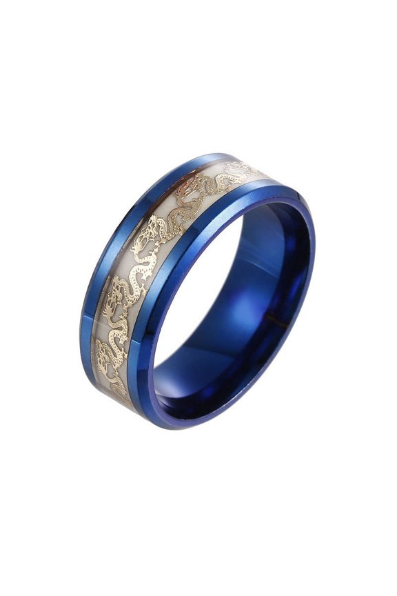 Titanium Steel Fluorescent Double Dragon Ring, Unisex Simple Style, Mosaic Decorations, Factory Direct