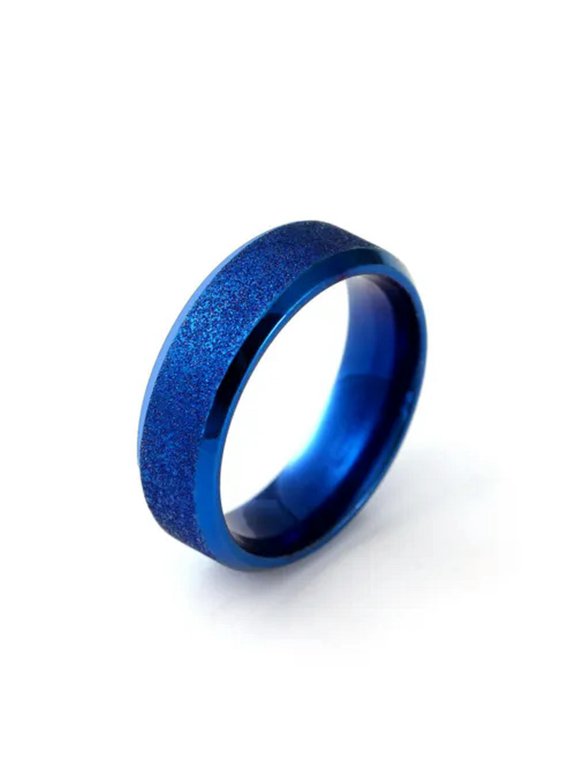 Titanium Steel Frosted Matte Band Men Womens 6MM Wedding Party Blue Ring Sz 7-11