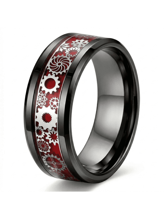 Titanium Steel Gear Spinner Ring for Men & Women, 8mm Rotating U-Shaped Geometric Band, Unisex Fidget Anxiety Ring
