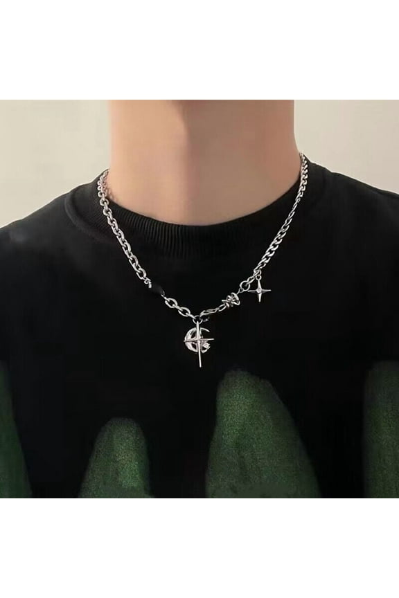 Titanium Steel Gem Eight-pointed Stars Clavicle Chain
