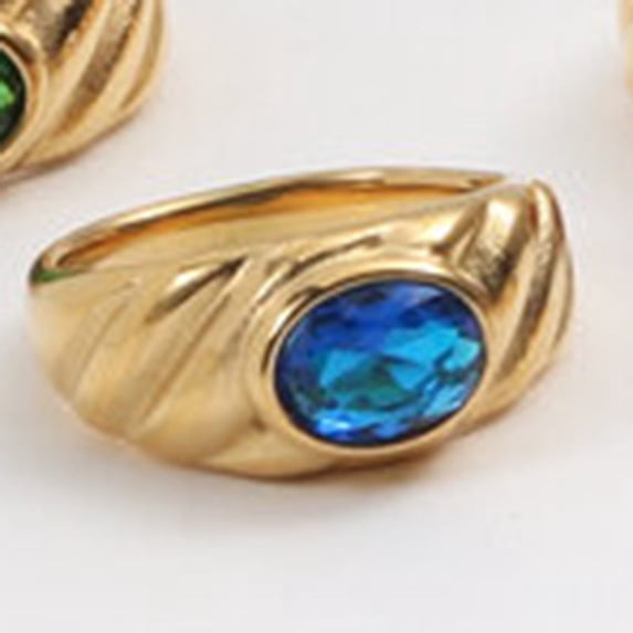 Titanium Steel Gold Plated Multicolor Zircon Ring