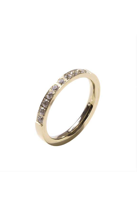 Titanium Steel Half-Band Ring for Women, CNC Micro-Pave 10-Stone Cubic Zirconia Stackable Ring, Dainty Rose Gold Finished Pinky or Index Finger Band for Everyday Elegance
