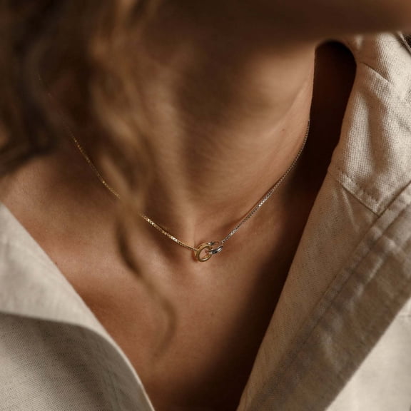 Titanium Steel High Color Retention Eternal Ring Asymmetric Stitching Necklace