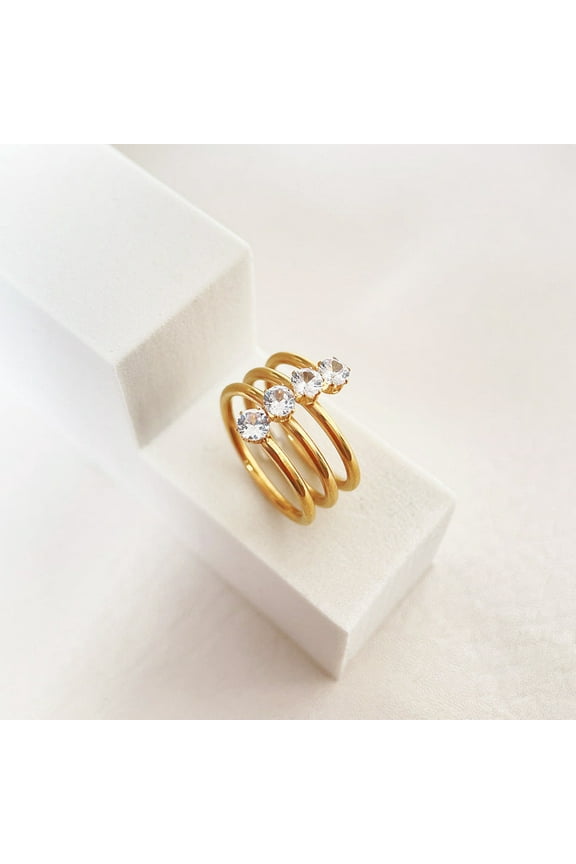 Titanium Steel Index Finger Ring Adjustable Opening With Large Diamond Zircon Inlay Geometric Ring European Style