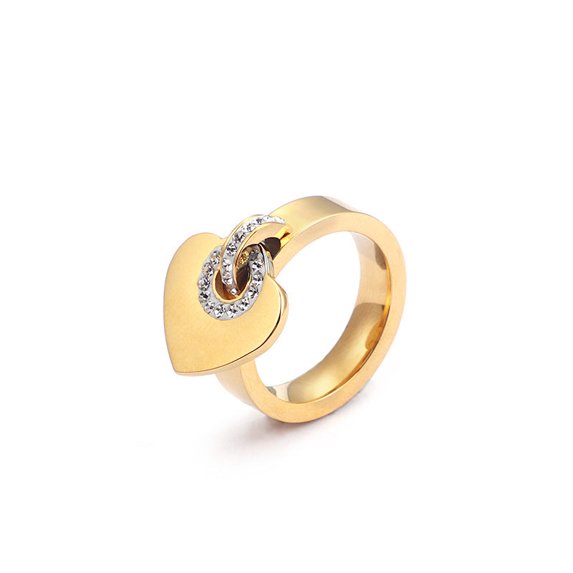 Titanium Steel Jewelry Diamond Heart Ring For Women Casual Plated Gold Rose Gold Finish Fashion Accessory Glow