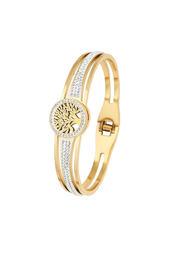 Titanium Steel Life Tree Bracelet Gold Electroplated Stainless Jewelry For Everyday Wear Unisex Elegant Design