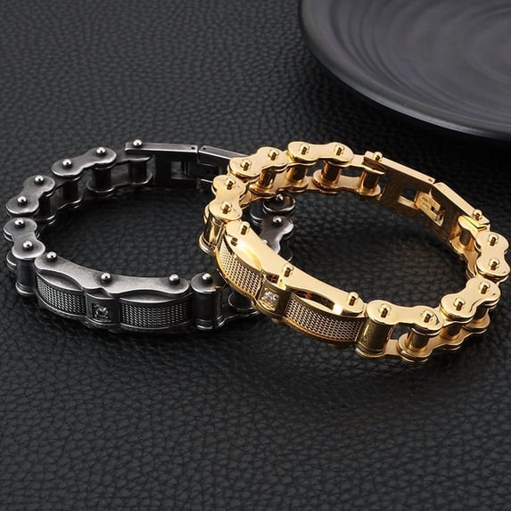 Titanium Steel Men's Rock Diamond Motorcycle Bracelet