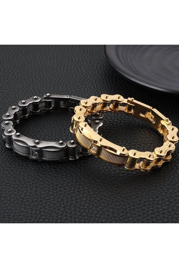 Titanium Steel Men's Rock Diamond Motorcycle Bracelet