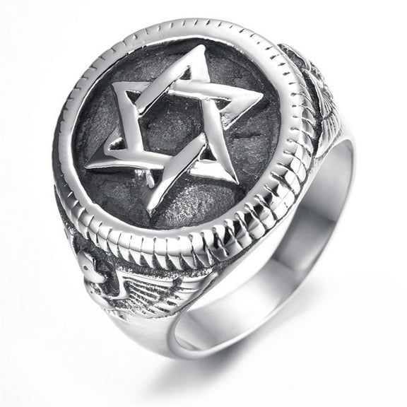 Mens Titanium Steel Ring Polished European Jewelry Round Star Band Gift for Him