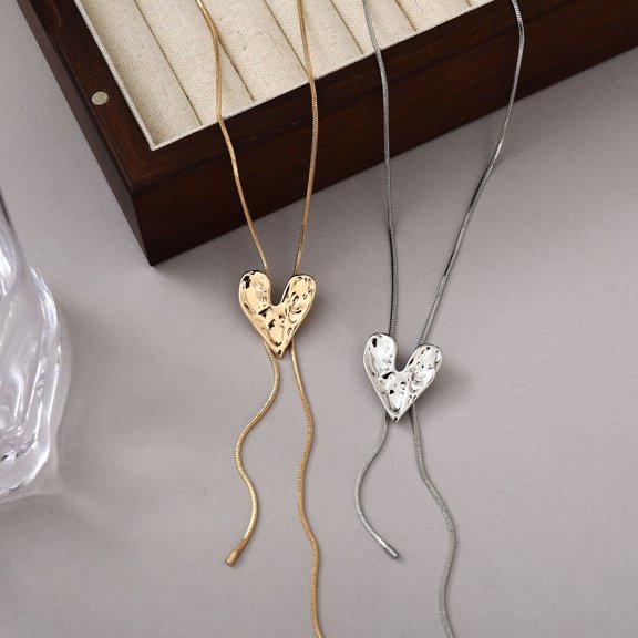 Titanium Steel Metal Irregular Heart Sweater Chain Sweet Cool Style