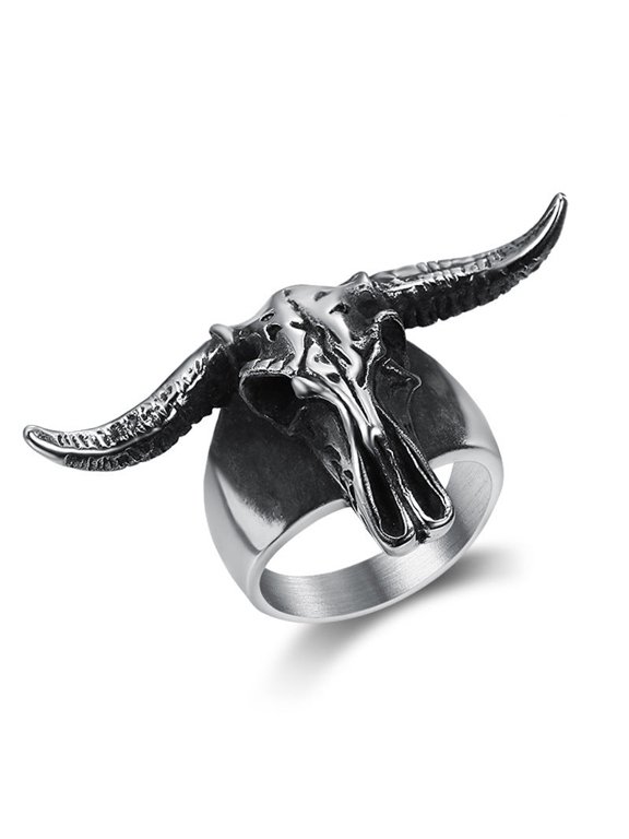 Titanium Steel Polished Vintage Ring with Skull Design Satan Ram Ring for Men and Women Gothic Biker Ring Cool Jewelry Gift