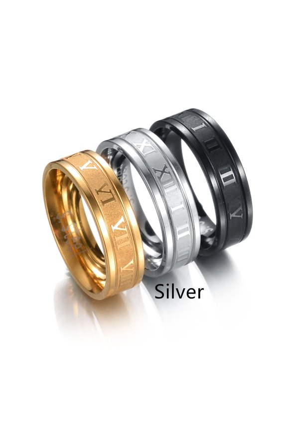 Titanium Steel Punk Ring: Electroplated Straight Edge Roman Numeral Ring with Independent Packaging