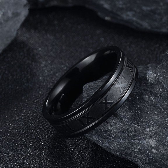 Titanium Steel Punk Ring: Electroplated Straight Edge Roman Numeral Ring with Independent Packaging