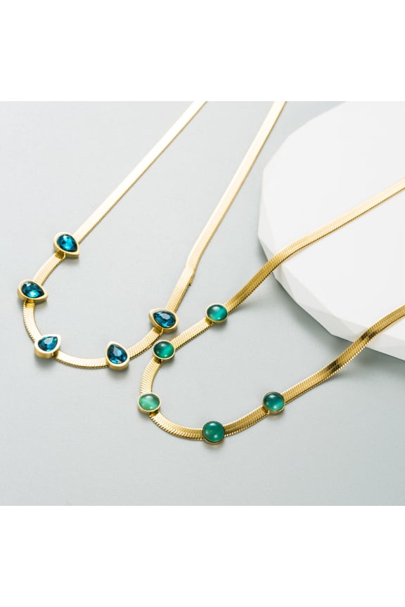 Titanium Steel Retro Five Emerald Blade Chain Necklace For Women