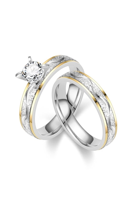 Titanium Steel Ring Pair For Couple Unisex Two Tone Diamond Ring Korean Style Popular Ornament Jewelry Gift Idea