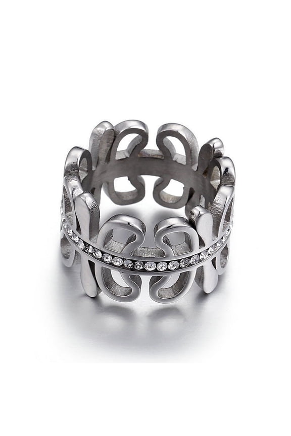 Unisex Ring Titanium Steel Electroplated Geometric Ring Wide Face Fashion Statement Ring Hollow Design Band Jewelry 13mm Width Ring for Men and Women