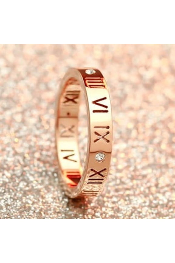 Titanium Steel Roman Numeral Diamond Couple Rings, 4MM Face Width, 7G Weight, Matching His and Hers Rings