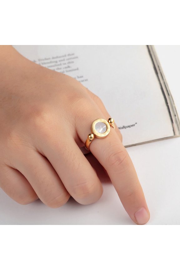 Titanium Steel Roman Numeral Ring Rotating One Side Black White Shell Woman Ring Korean Style Tourism Souvenir