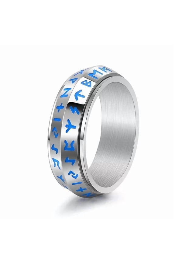 Titanium Steel Rotating Silver Ring Men Tribal Viking Totem Celtic Rune Textured Antique Size 9 R30