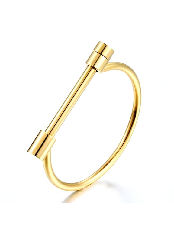 Titanium Steel Screw Bar Bangle Bracelet, D-Shape Cuff for Women Men Unisex