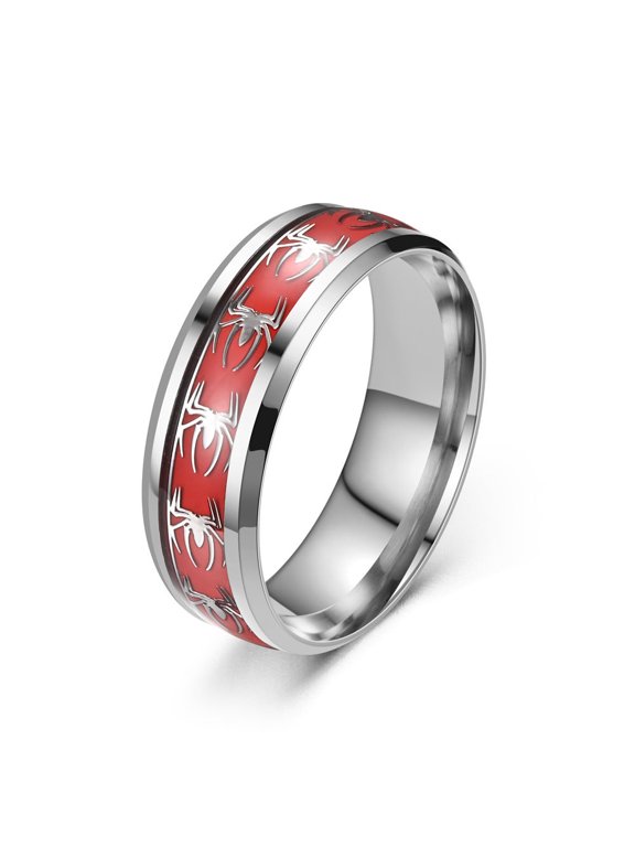 Titanium Steel Spider Ring With Oil Dripping Patch Design Beveled Edge Band Ring For Men Bold Patch Ring Style