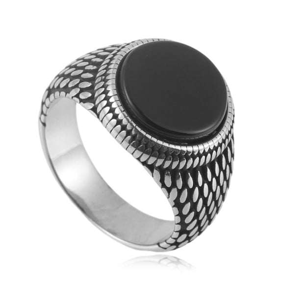 Titanium Steel Turquoise Ring Mens Round Stone Circle Band Stainless Steel 7 8 9 10 11 12 13 Bold Modern Style