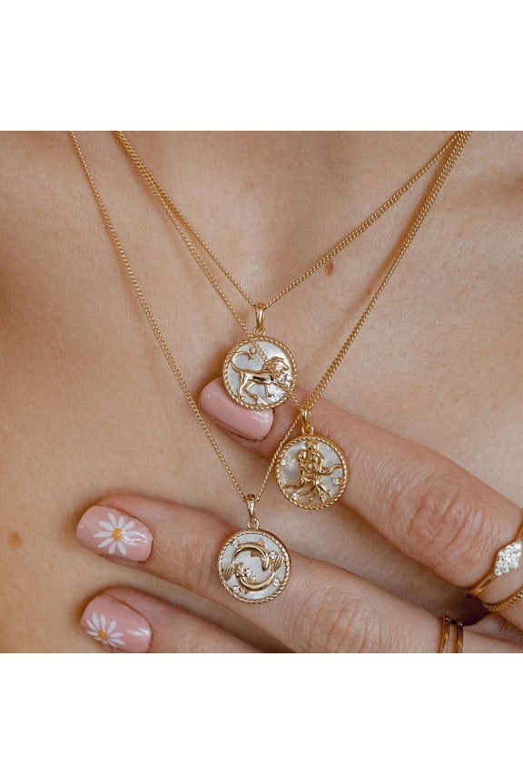 Titanium Steel Vintage 12 Constellation Shell Coin Necklace Vacuum Gold Plating Color Retention