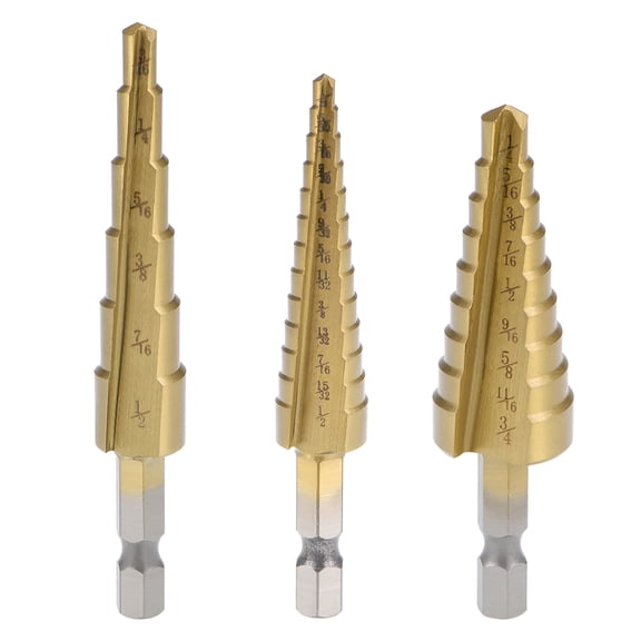 Titanium Step Drill Bits 1/4-3/4 1/8-1/2 3/16-1/2 2 Flutes Hex Shank for Metal Wood Plastic High Speed Steel 1 Set