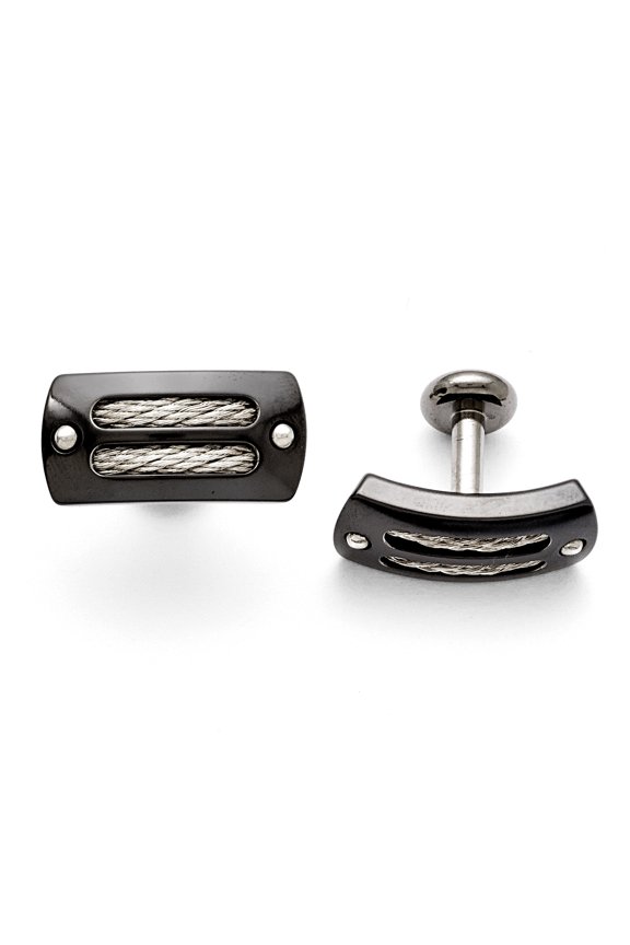 Titanium/Ster.Sil Black Ti Polished w/Cable Inlay Cuff Links