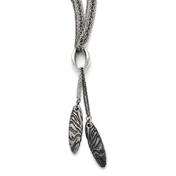 Titanium Ster.sil Black Ti Polished Etched Spear 4 Chain Necklace - 18 Inch