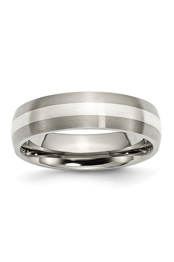 Titanium Sterling Silver 6mm Satin Wedding Ring Size 6