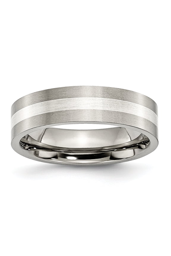 Titanium Sterling Silver 6mm Satin Wedding Ring Size 7