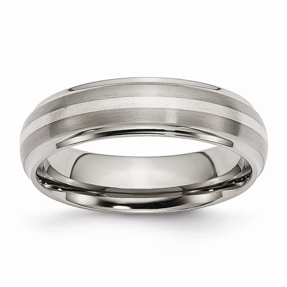 Titanium Sterling Silver Inlay 6mm Brush/Polish Band - Size 10.5