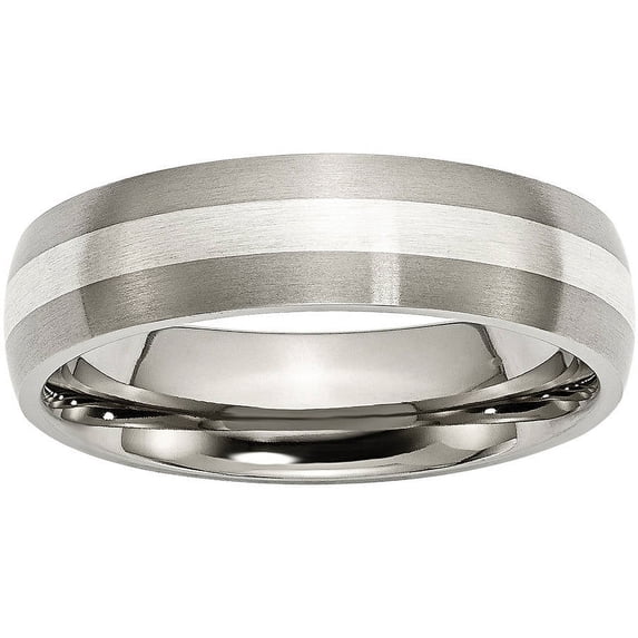 Titanium Sterling Silver Inlay 6mm Brushed Band
