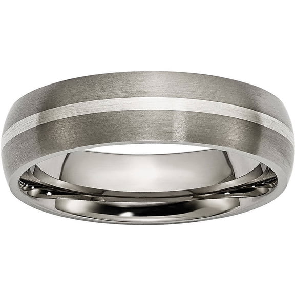 Titanium Sterling Silver Inlay 6mm Brushed Band
