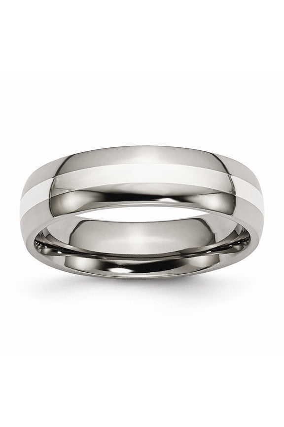 Titanium Sterling Silver Inlay 6mm Polished Band - Size 10