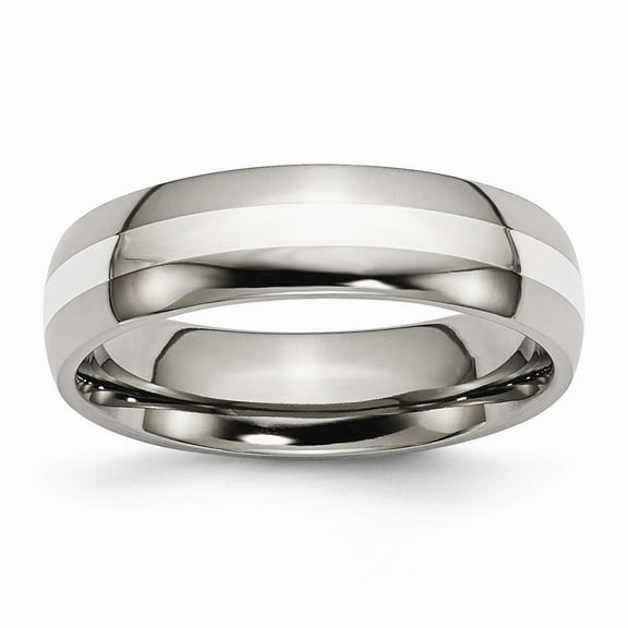 Titanium Sterling Silver Inlay 6mm Polished Band - Size 11