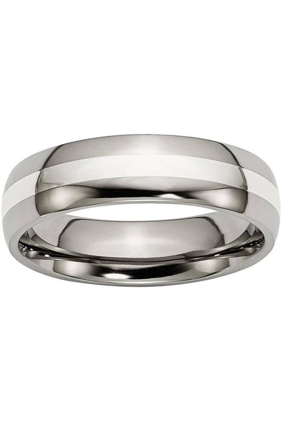 Titanium Sterling Silver Inlay 6mm Polished Band