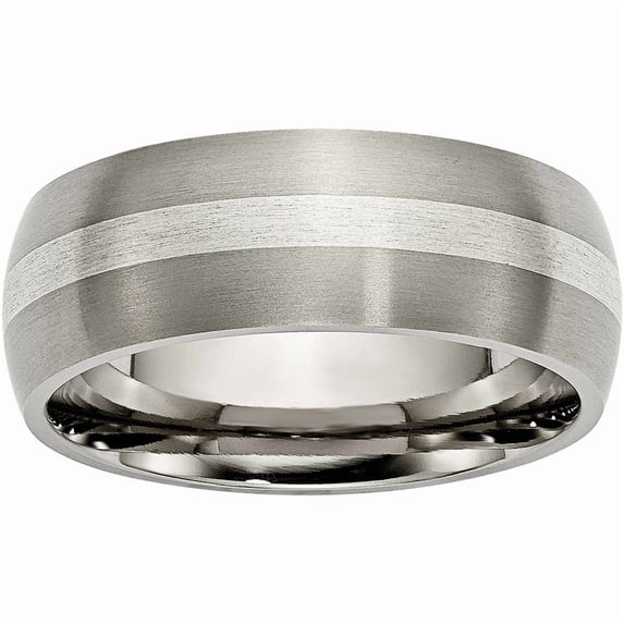 Titanium Sterling Silver Inlay 8mm Brushed Band