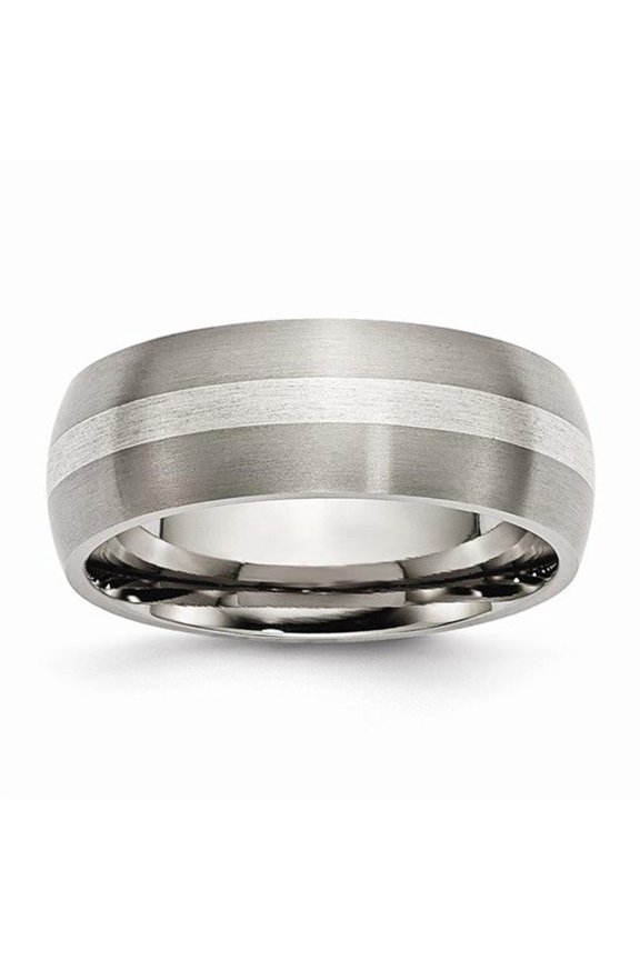 Titanium Sterling Silver Inlay 8mm Brushed Band