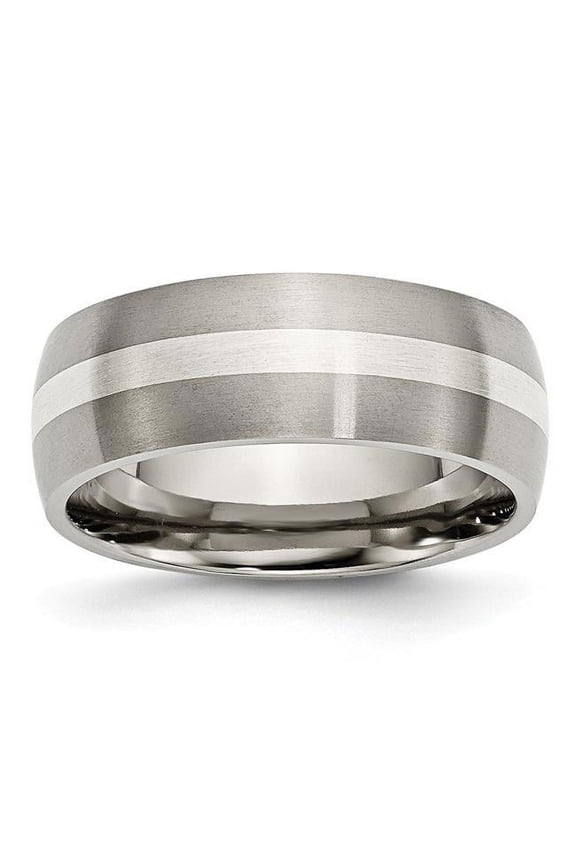 Titanium Sterling Silver Inlay 8mm Brushed Band