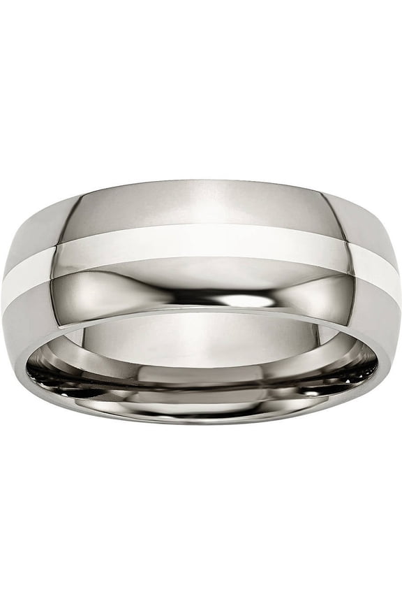 Titanium Sterling Silver Inlay 8mm Polished Band
