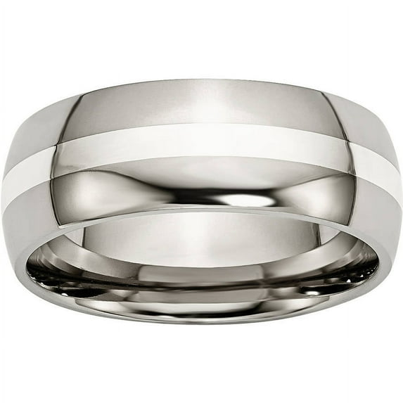 Titanium Sterling Silver Inlay 8mm Polished Band