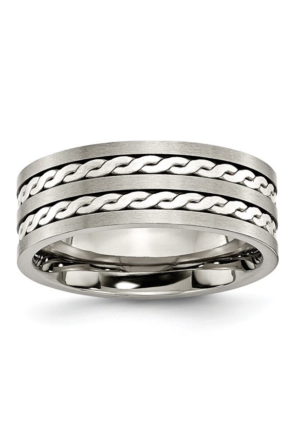 Titanium Sterling Silver Inlay 8mm Sat/Polish Band - Size 8
