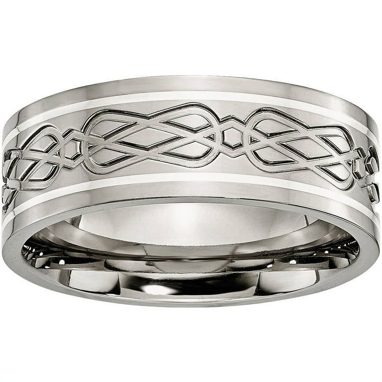 Titanium Flat 8mm Celtic Knot Laser Design Polished Band Titanium Flat 8mm Celtic Knot Laser Design Polished Band